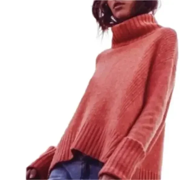 Moth Anthropologie Fireside Wool Turtleneck Sweater Pink Oversize Women’s Small - Picture 3 of 4